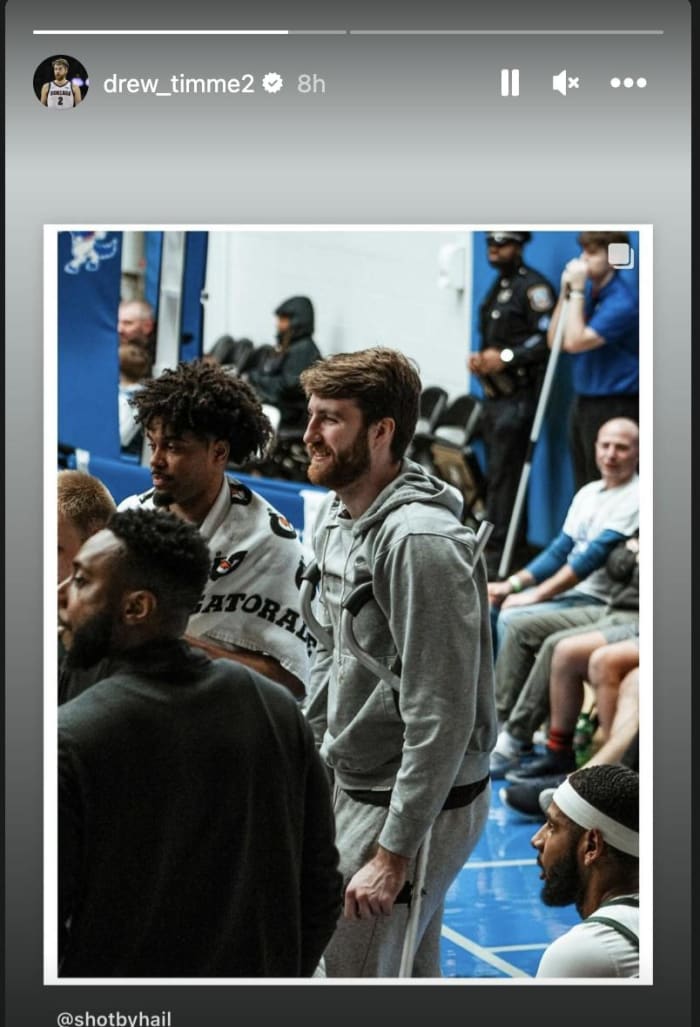 Drew Timme shared a photo of himself on crutches on Instagram Tuesday.